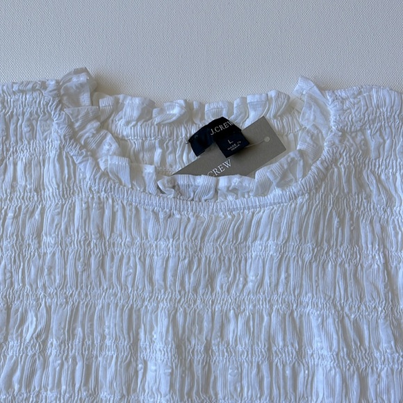 J.Crew Puff-Sleeve Textured Voile Smocked Top- White- Size Large - Picture 4 of 6